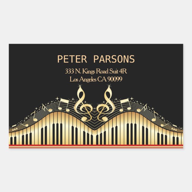 Gold And Black Keyboard And Treble Clef Rectangular Sticker (Front)