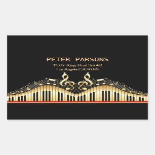 Gold And Black Keyboard And Treble Clef Rectangular Sticker