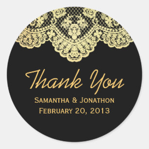 Gold and Black Lace Wedding Thank You Classic Round Sticker