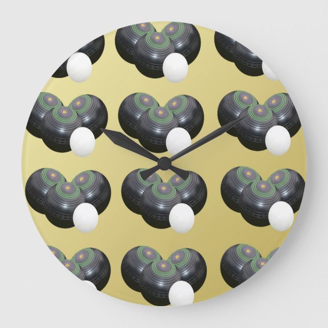 Gold And Black Lawn Bowls Pattern,  Large Clock (Front)