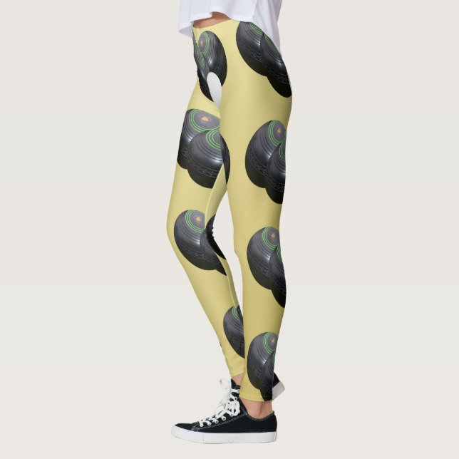 Gold And Black Lawn Bowls Pattern,   Leggings (Left)