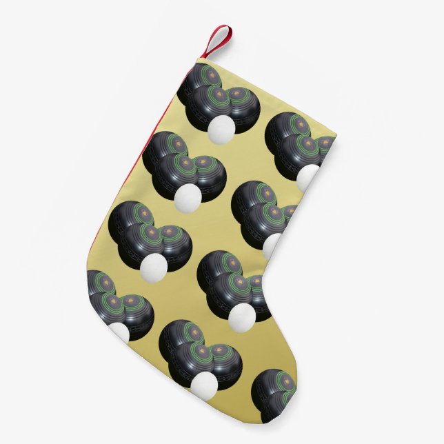 Gold And Black Lawn Bowls Pattern,   Small Christmas Stocking (Front (Hanging))