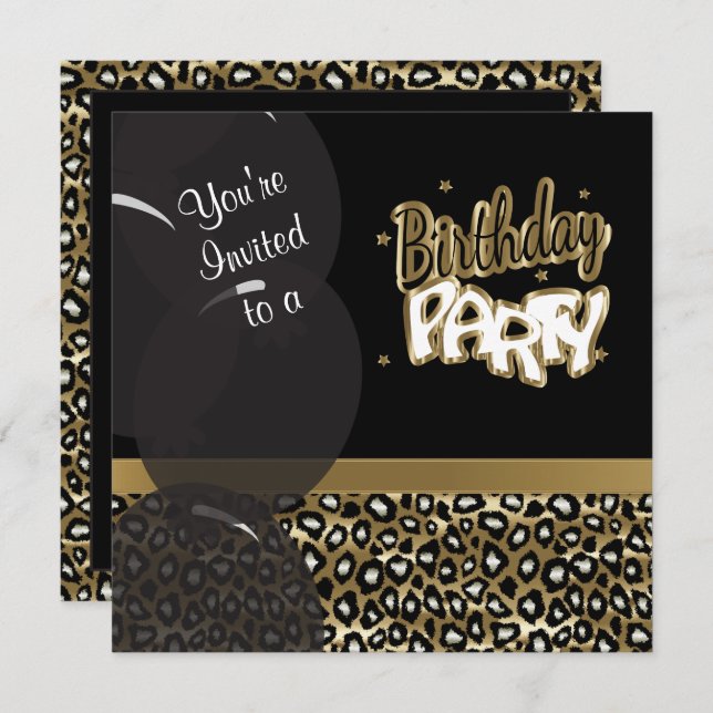 Gold and Black Leopard Birthday Party Invitation (Front/Back)