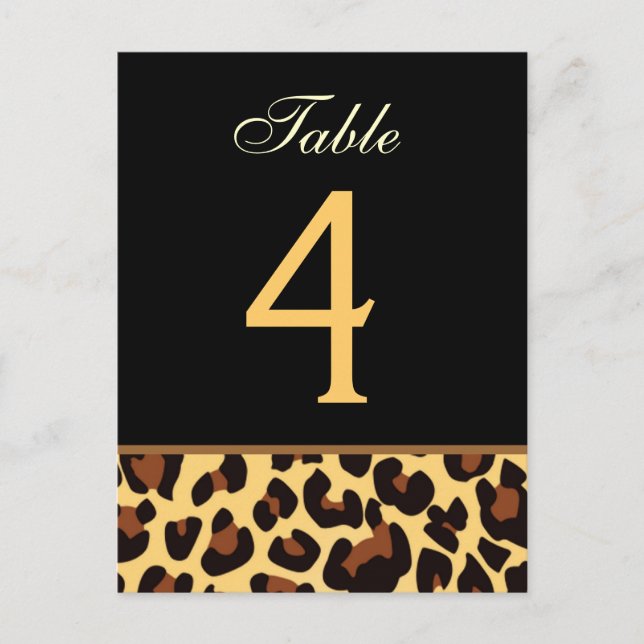 Gold and Black Leopard Wedding Table Number Card (Front)