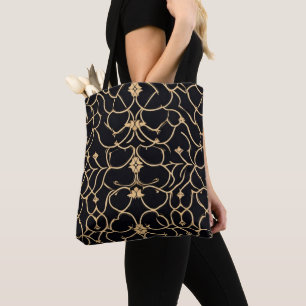 Gold and Black Line Pattern Tote Bag