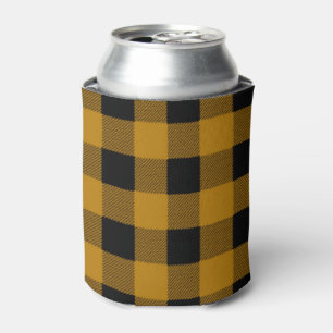 Gold and Black Lumberjack Plaid Can Cooler
