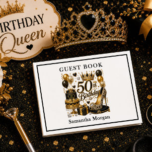 Gold And Black Luxe Glitter 50th Birthday Guest Bo Book