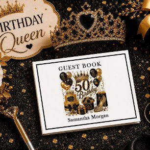 Gold And Black Luxury Sparkle 50th Birthday Guest Book