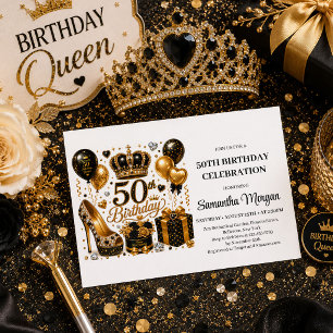 Gold And Black Luxury Sparkle 50th Birthday Invite