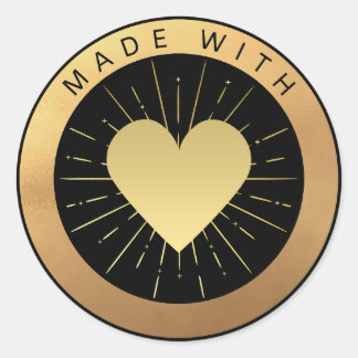 Gold and Black "Made with Love" Luxury Elegant Classic Round Sticker