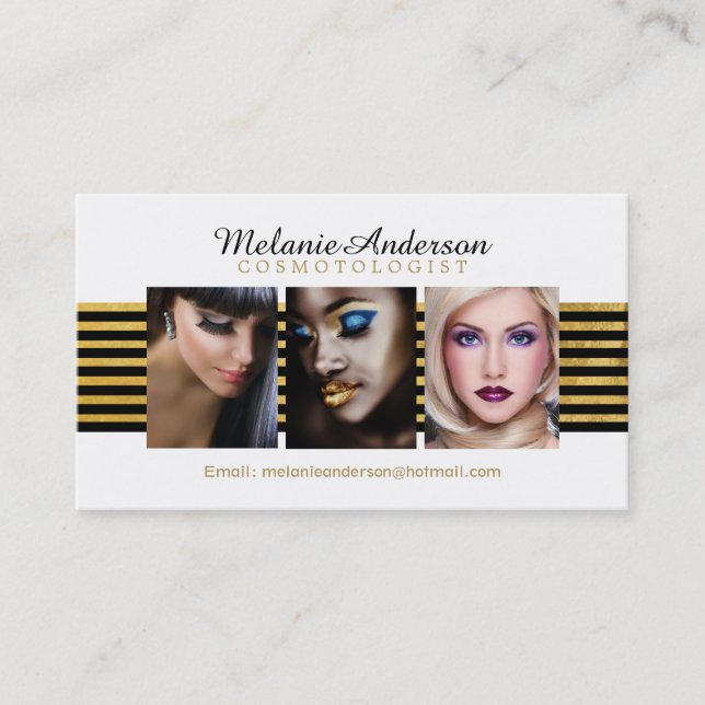 Gold and Black Makeup Artist Business Cards (Front)