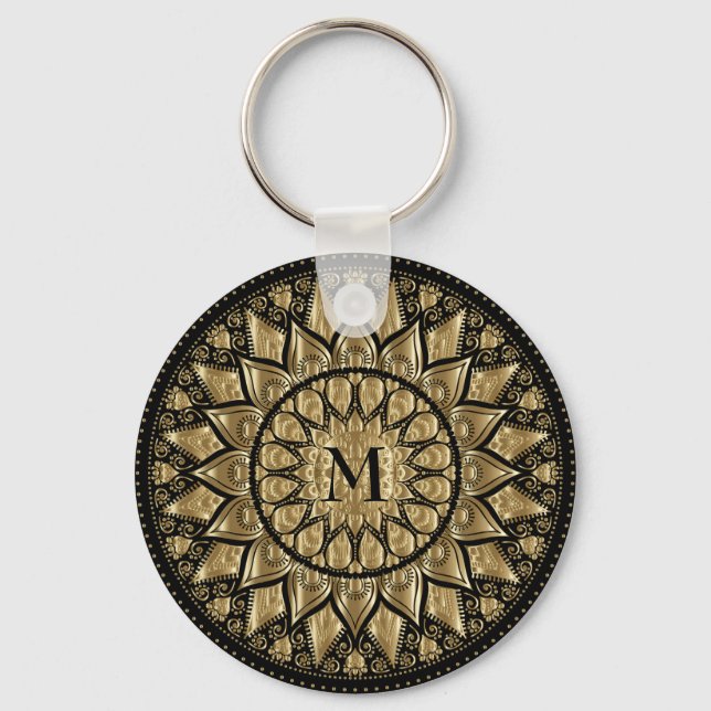 Gold And Black Mandala  Key Ring (Front)