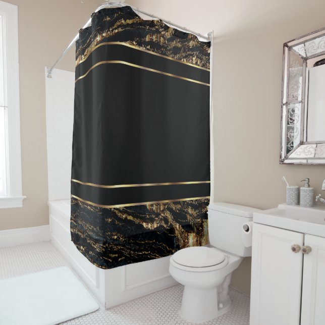 Gold and Black Marble Design Shower Curtain (In Situ)