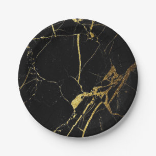 gold and black marble paper plate