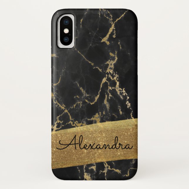 Gold and Black Marble with Gold Foil and Glitter Case-Mate iPhone Case (Back)