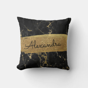 Gold and Black Marble with Gold Foil and Glitter Cushion