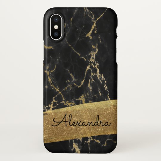 Gold and Black Marble with Gold Foil and Glitter iPhone X Case