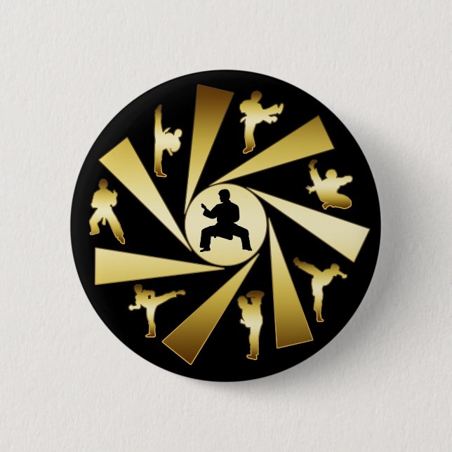 GOLD AND BLACK MARTIAL ARTS 6 CM ROUND BADGE (Front)