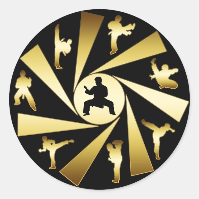 GOLD AND BLACK MARTIAL ARTS CLASSIC ROUND STICKER (Front)