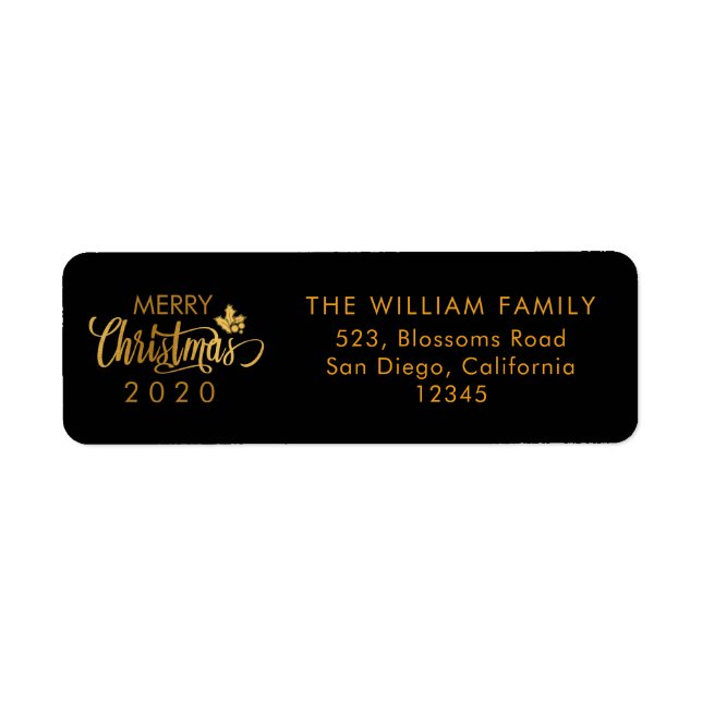 Gold and Black Merry Christmas 2018 Return Address Label (Front)