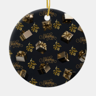 Gold And Black Merry Christmas Gift Boxes Design Ceramic Ornament