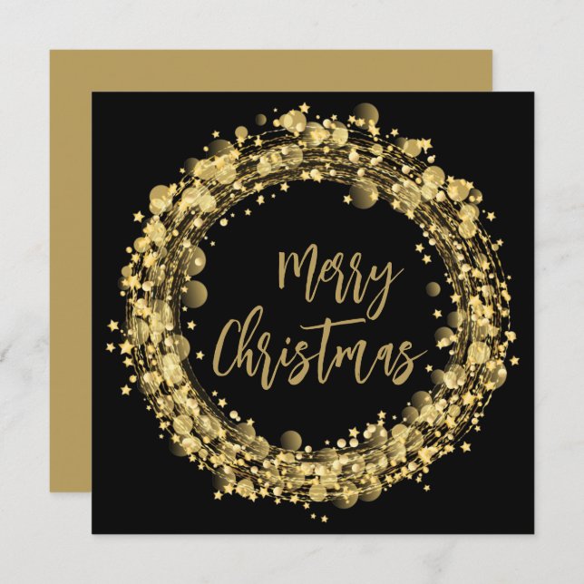 Gold and Black Merry Christmas Greeting Card (Front/Back)