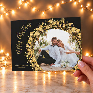 Gold and Black Merry Christmas Photo Holiday Card