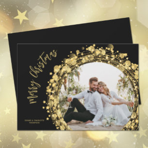Gold and Black Merry Christmas Photo Holiday Card