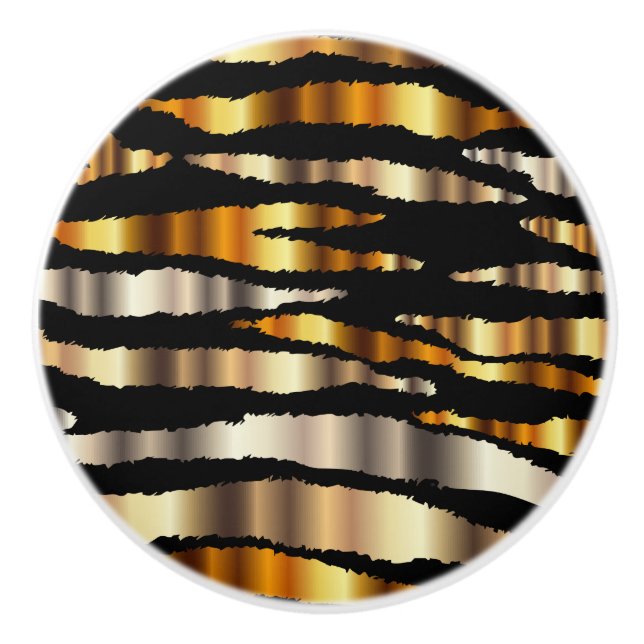 Gold and Black Metallic Zebra Stripes Ceramic Knob (Front)