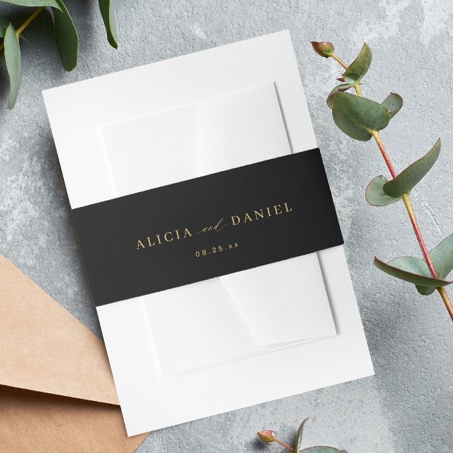 Gold and black minimal script wedding invitation invitation belly band (Creator Uploaded)