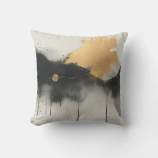 Gold and Black Misty Landscape Abstract Cushion