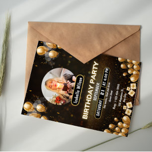 gold and black modern Birthday party invitation