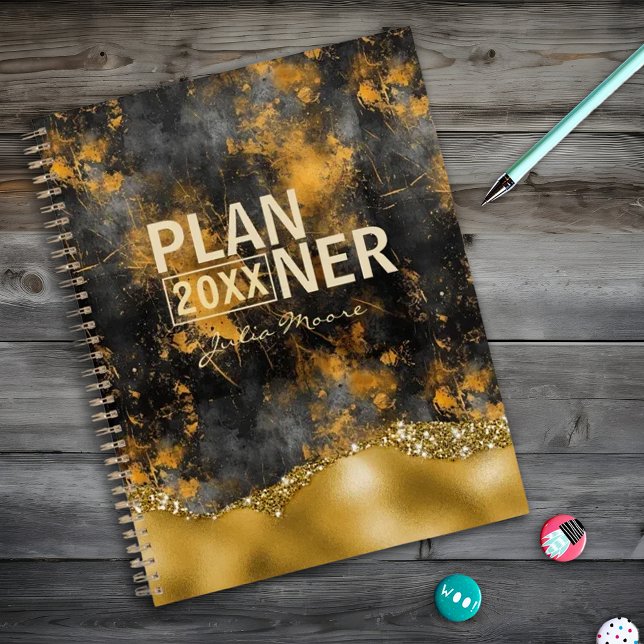 Gold And Black Modern Gold Glitter Personalised Planner (Creator Uploaded)