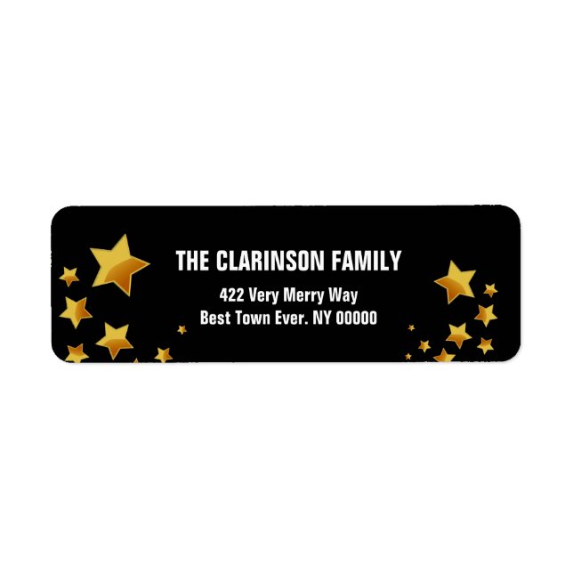 Gold and Black Modern Stars G303 Return Address Label (Front)