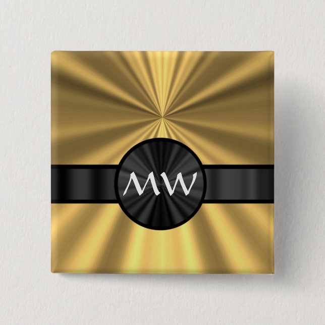 Gold and black monogram 15 cm square badge (Front)
