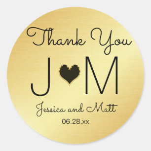 Gold and Black Monogram Thank You Wedding Sticker
