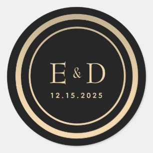 Gold and Black Monogram Wedding Classic Round Sticker