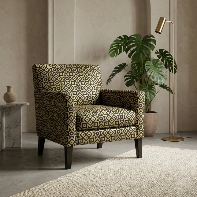 Gold And Black Moroccan Mosaic Geometric Pattern Fabric (Creator Uploaded)