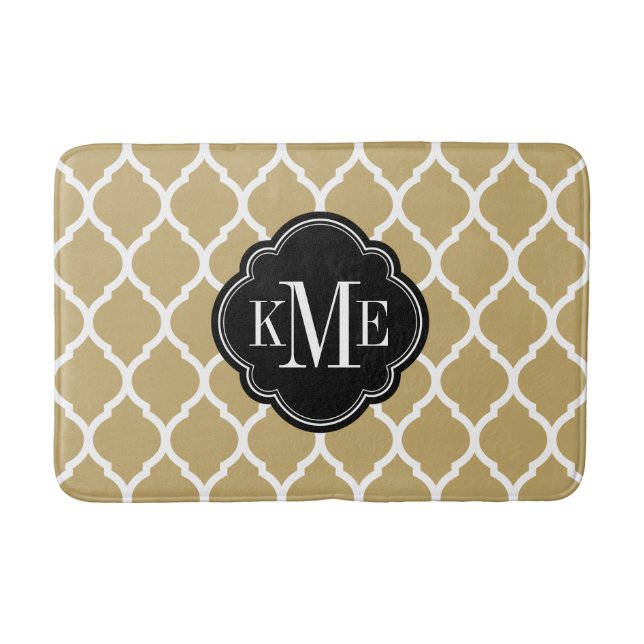 Gold and Black Moroccan Quatrefoil Monogram Bath Mat (Front)