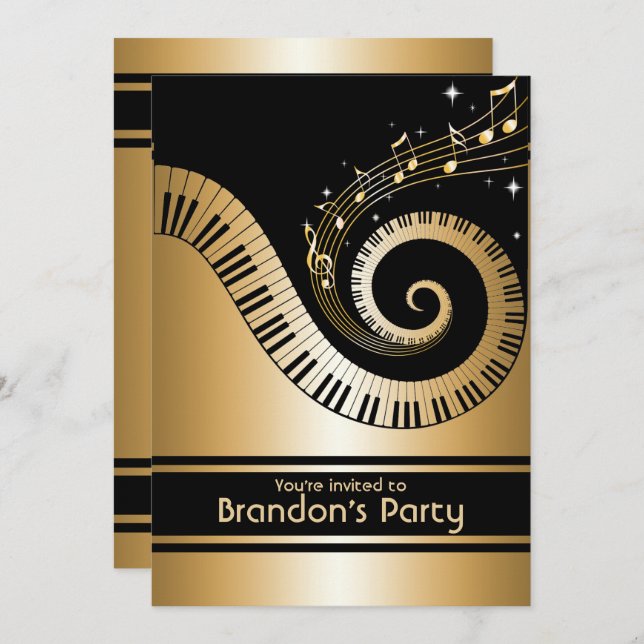 Gold and black Music Notes Invitations (Front/Back)