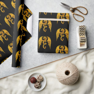 Gold and Black Mythical Dragon  Wrapping Paper