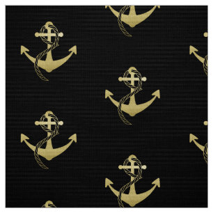 Gold and Black Nautical Anchor Fabric