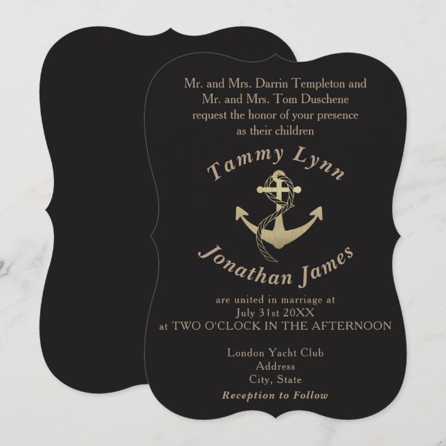 Gold and Black Nautical Wedding Invitations (Front/Back)