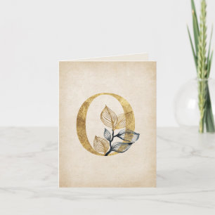 Gold and Black O Monogram With Leaves Note Card