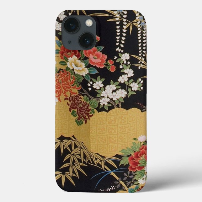 Gold and Black Oriental Japanese Kimono Floral  Case-Mate iPhone Case (Back)
