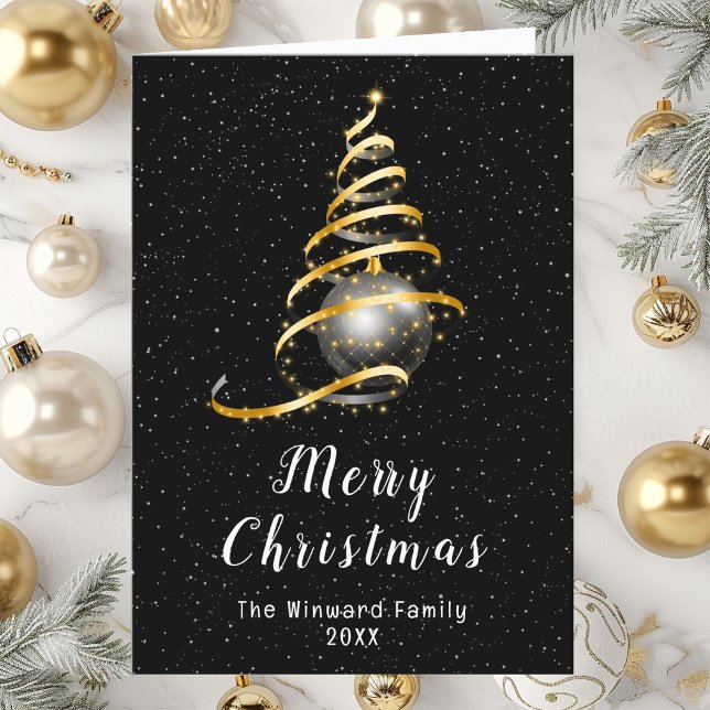 Gold and Black Ornament Merry Christmas Holiday Card (Creator Uploaded)