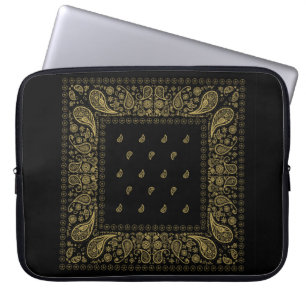 Gold and Black Paisley Design Laptop Sleeve