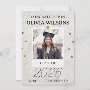 gold and black paper polaroid graduation announcement