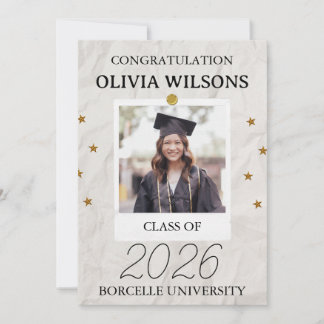 gold and black paper polaroid graduation announcement
