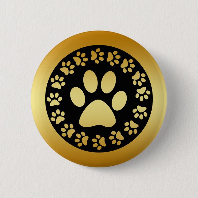 GOLD AND BLACK PAW PRINTS 6 CM ROUND BADGE (Front)